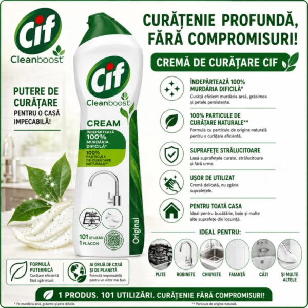 Cif универсальный чистящий крем для кухни, для плит и стеклокерамики 500 мл Оригинальный - image 2