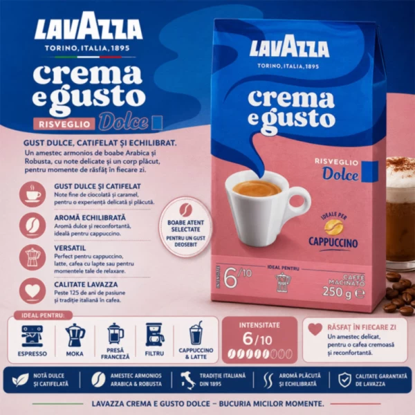 Кофе натуральный жареный молотый Dolce Crema e Gusto Lavazza в/у 250г - image 2
