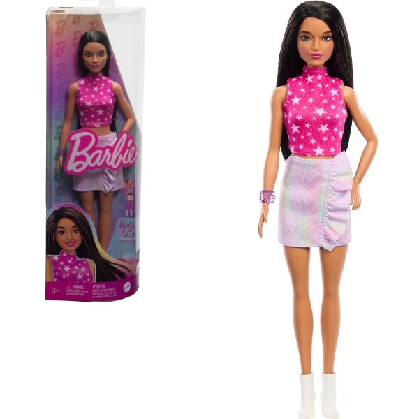 Кукла Barbie Модница с черными прямыми волосами и радужной юбкой, HRH13 - image 1
