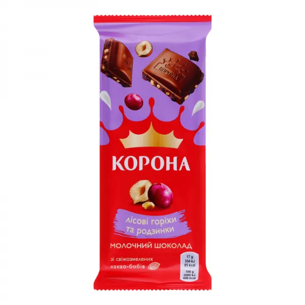 Шоколад молочный Лесные орехи и изюм Корона 85г - image 1