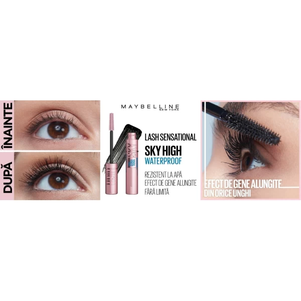 Mascara pentru volum si alungire Lash Sensational Sky High, Waterproof, 6 ml, Maybelline - image 3