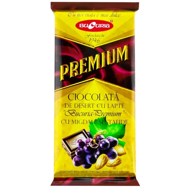 Bucuria Ciocolata Premium 90g (migdale, stafide) - image 1