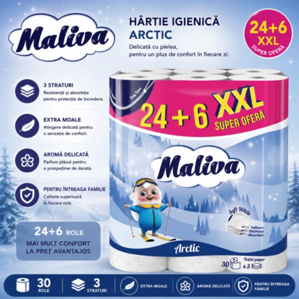 Maliva Hartie igienica 24+6 role 3 straturi Arctic - image 2