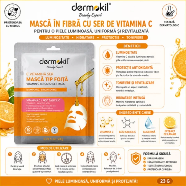 Dermokil masca pentru fata cu ser si argila Vıtamın C 23 g - image 2