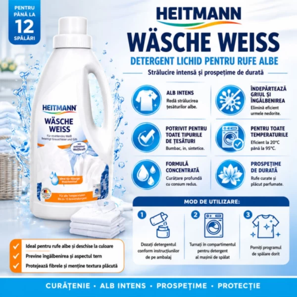 Heitmann Înălbitor lichid pentru rufe albe Wasche Weiss 500 ml - image 3