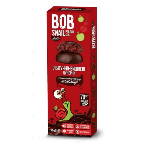Натуральные конфеты Bob Snail с яблоки, вишня и темный шоколад 30г - image 1
