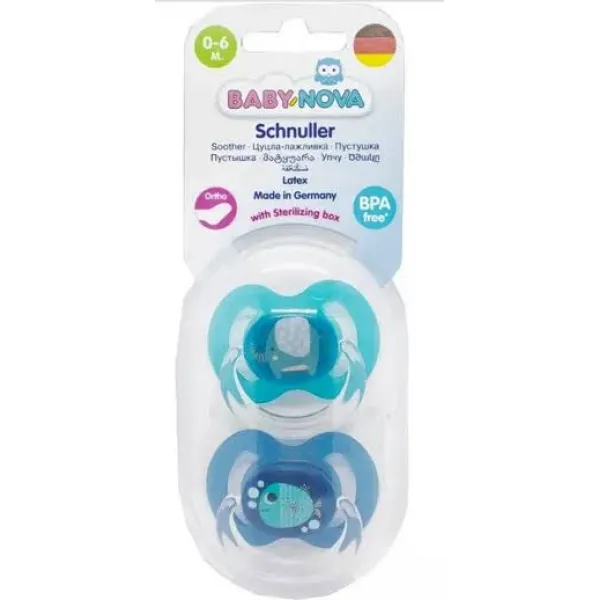 Baby Nova Ортодонтическая пустышка, с кольцом, 0 месяцев+, силикон, BPA free, 2 шт. с коробкой для с - image 1