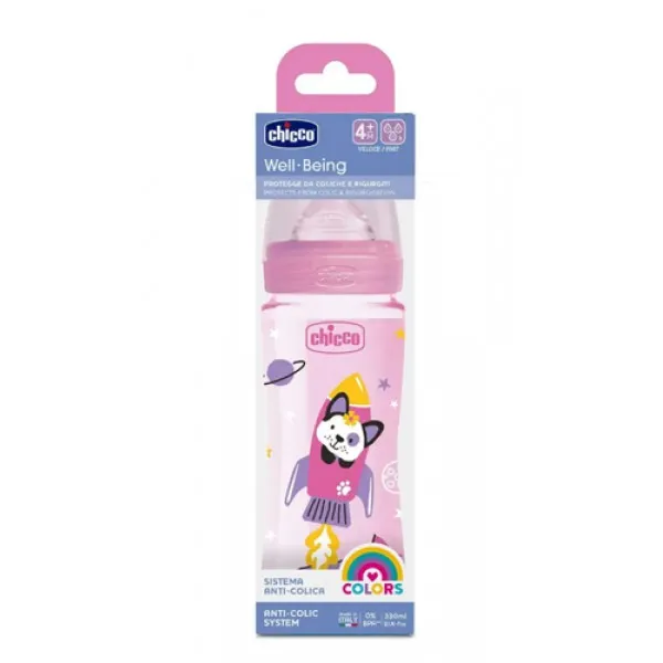 Бутылочка пластиковая 330 мл Chicco Well-Being Розовая 4m+ - image 1