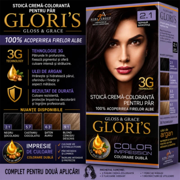 Glori's Vopsea de par 2.1 Ciocolata neagra 50ml - image 2