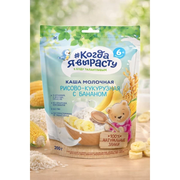Когда Я Вырасту Каша молочная рисово, кукурузная с бананом (6м+) 200 гр. - image 2