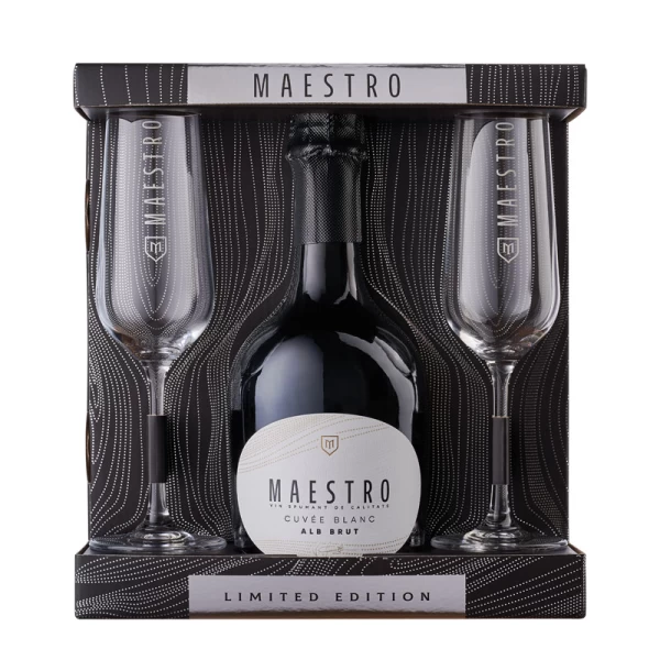 Maestro Набор игристое вино белое брют 0,75 л + 2 бокала богемия - image 1