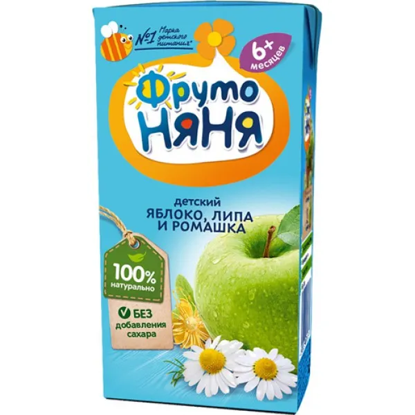 ФрутоНяня Напиток яблочный сок, экстракт лайма, ромашка 200 мл - image 2