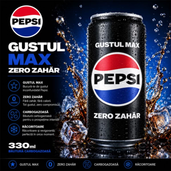 Pepsi Zero Zahar Bautura carbogazoasa 330ml Doza - image 3