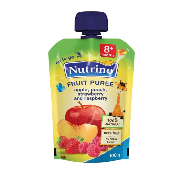 Nutrino Piure din mere, piersici, capsuni si zmeura (8 luni) 100g - image 1