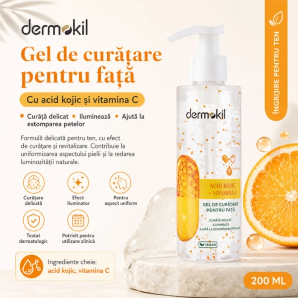 Dermokil Gel purifiant pentru curatarea fetei 200 ml Vitamina C - image 2