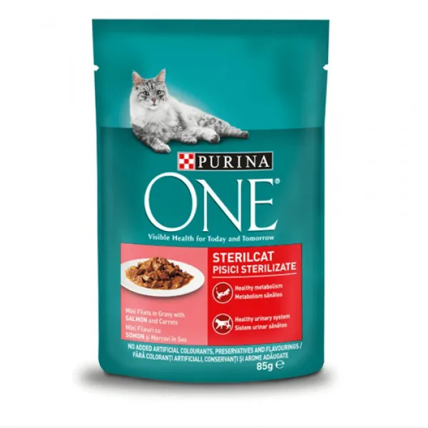 Purina One Sterilcat Hrana umeda pentru pisici Mini Fileuri In Sos, Somon & Morcovi, 85g - image 1