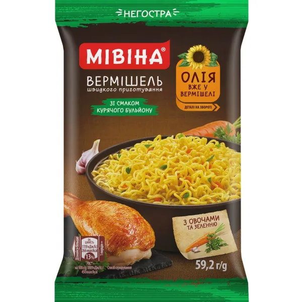 Вермишель Мивина быстрого приготовления со вкусом курицы неострая 59,2г - image 1