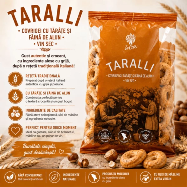 Tarallini Covrigei cu tarate si faina de alune 200 g - image 2