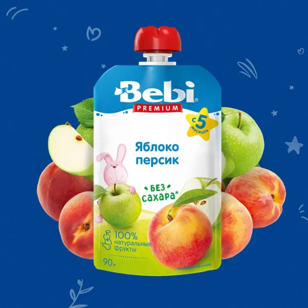 Пюре Bebi Premium яблоко-персик 90г с 5 месяцев - image 2