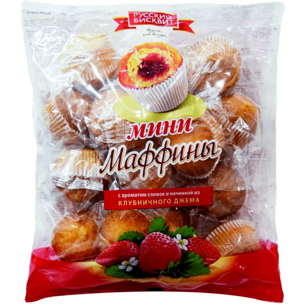 Мини-маффины с ароматом сливок и начинкой из клубничного джема 465г - image 1