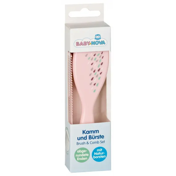 Baby Nova Set perie și pieptene cu peri naturali (roz sau gri), 1 buc. - image 1