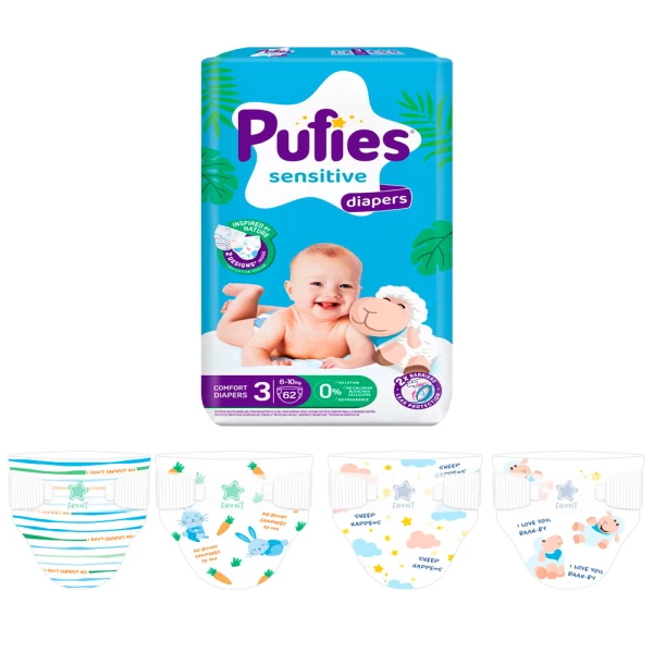 Pufies Подгузники Sensitive ML MP MIDI N3, 6-10 кг, 62 шт - image 2