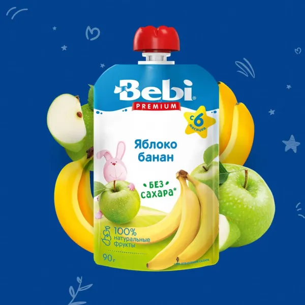 Пюре Bebi Premium яблоко-банан 90г с 6 месяцев - image 2