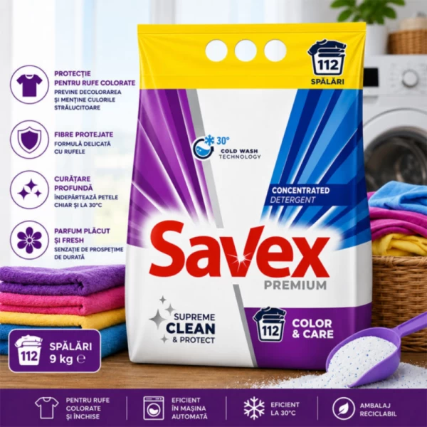 Savex Detergent automat 9 kg Premium Color 112 spalari - image 2