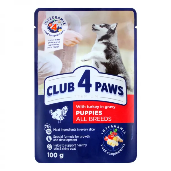 Club 4 Paws Conserva pentru catei 100g Cu curcan în sos - image 1