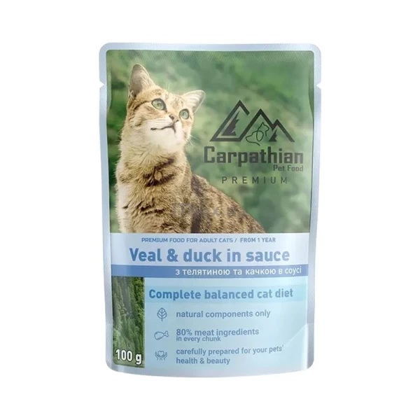 Carpathian Premium hrana pentru pisici vita si rata 100g - image 1
