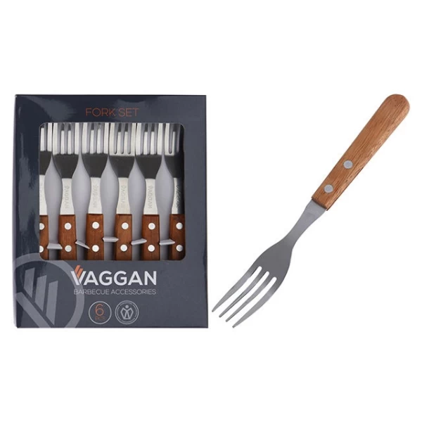 Набор вилок для стейка Vaggan 6шт 19см, дерев ручка - image 2