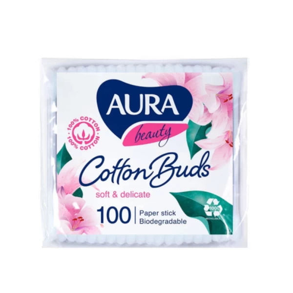 Aura Betisoare de vata 100 buc folie bat de hirtie - image 1