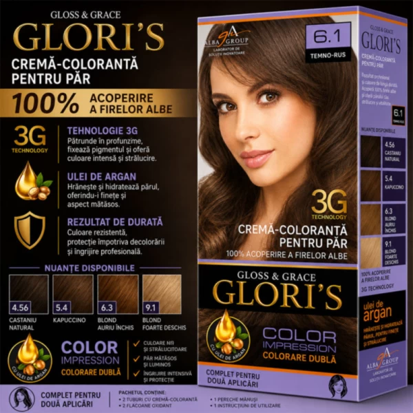 Glori's Vopsea de par 6.1 Blond inchis 50ml - image 2