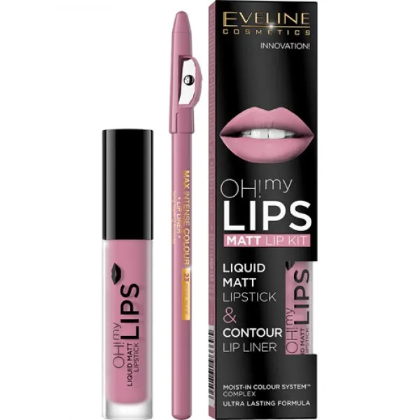 Eveline Set №3 Ruj de buze mat Oh My Lips 4,5ml +Creion de buze Max intens color - image 1