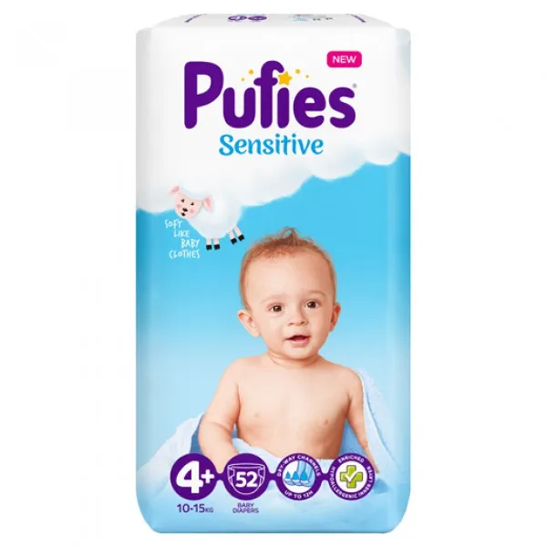 Pufies Scutece Sensitive MP MAX+ N4+ 10-15kg 52buc - image 1