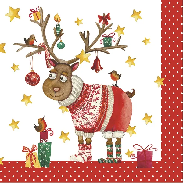 Silken Салфетки 33*33 трехслойные с рисунком Олень с игрушкой - image 1