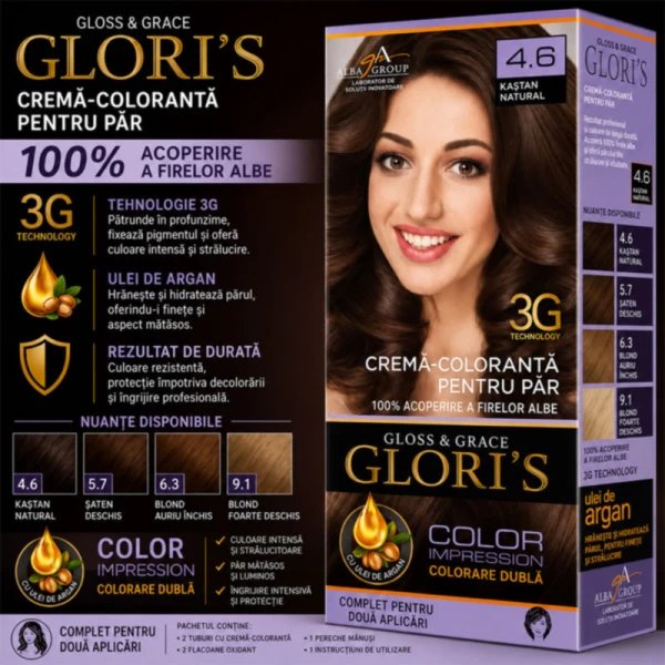 Glori's Vopsea de par 4.6 Castaniu 50ml - image 2