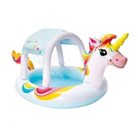Piscină gonflabilă pentru copii Unicorn cu baldachin, 254×132×109 cm, 130 L, 2+ ani, Intex (58435)