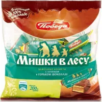 Победа Конфеты вафельные Мишки в лесу в горьком шоколаде 200г