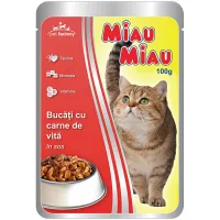 Miau Miau Hrana pentru pisici cu carne de vita in sos 100gr ( plic )