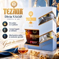 Tezaur Gold Дивин VSOP, 5 года, 500 мл, подарочный набор с 2 стакана - thumbs image 2