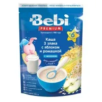 Каша молочная 3 злака Bebi Premium c яблоком и ромашкой (6+ мес.), 200 г