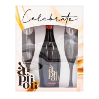 Set Cadou cutie Vin Spumant Apriori Muscat 0.75l + 2 pocale