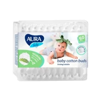 Детские ватные палочки Aura Baby с бумажным стержнем 60 шт