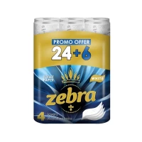 Zebra Hartie igienica 24+6 role 4 straturi White