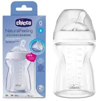 Бутылочка Chicco Natural Feeling, стекло, соска силиконовая, для норожденных, 240 мл 0m+