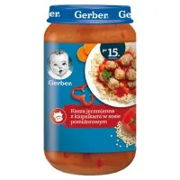 Gerber Piure Junior terci de orz perlat cu chiftele în sos de roșii (15 m+) 250 gr.