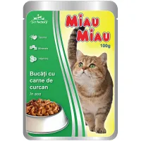 Miau Miau Hrana pentru pisici cu carne de curcan in sos 100gr ( plic )