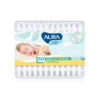 Aura Baby Ватные палочки для детей с ограничителем 60 шт