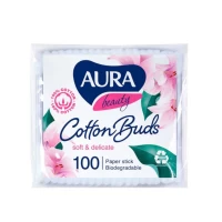Ватные палочки Aura с бумажным стержнем 100 шт